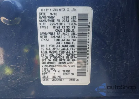 2019 Nissan Rogue Sv from USA, damaged, VIN JN8AT2MV4KW372507